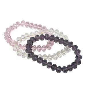 Set‎ of 3 Crystal Beaded Bracelets Pink Clear Purple Stretchy